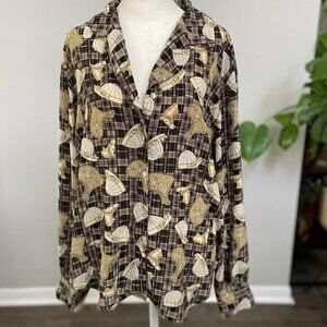 Vintage Le Caviar Equestrian Patterned Button Up Blouse